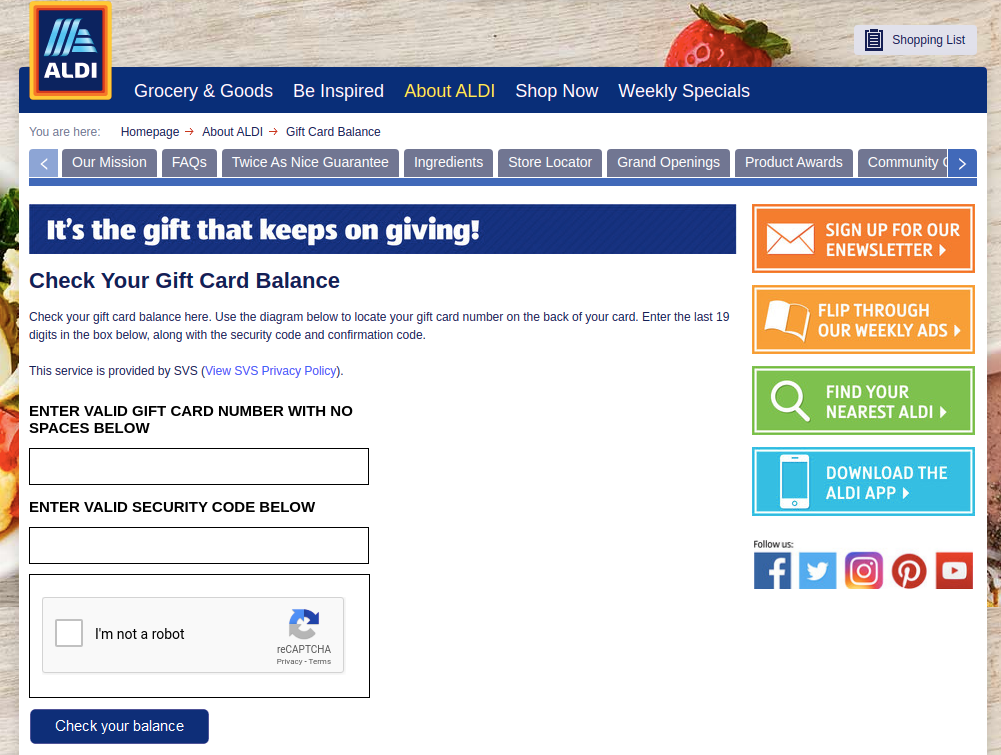 ALDI Gift Card Balance Check