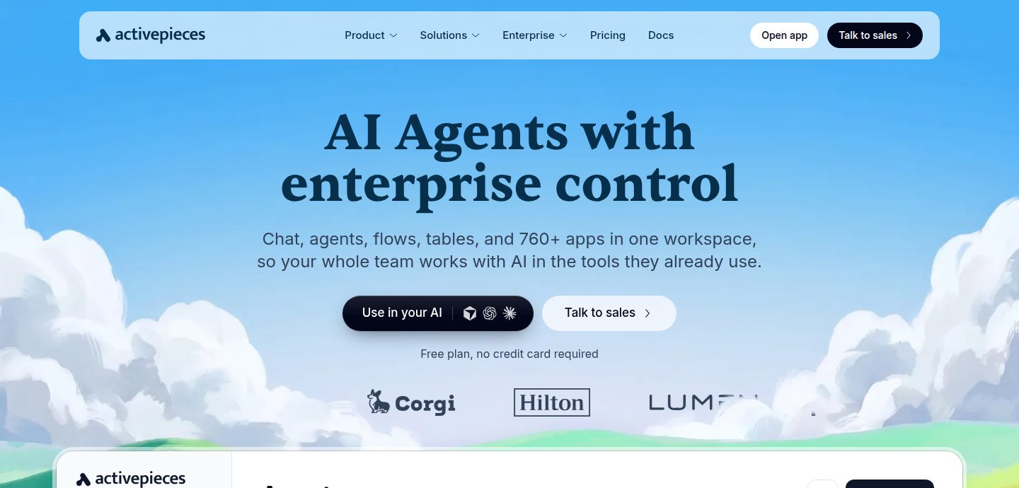Screenshot of the Activepieces website