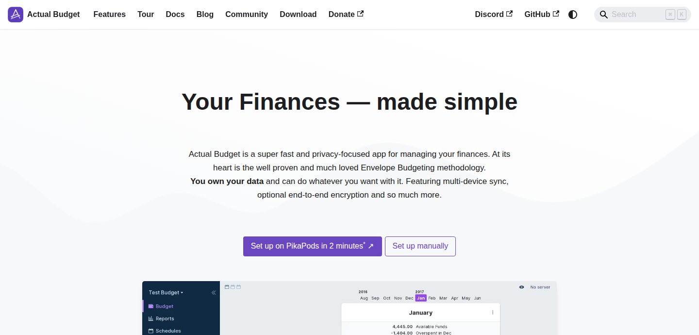 Screenshot of the Actual Budget website