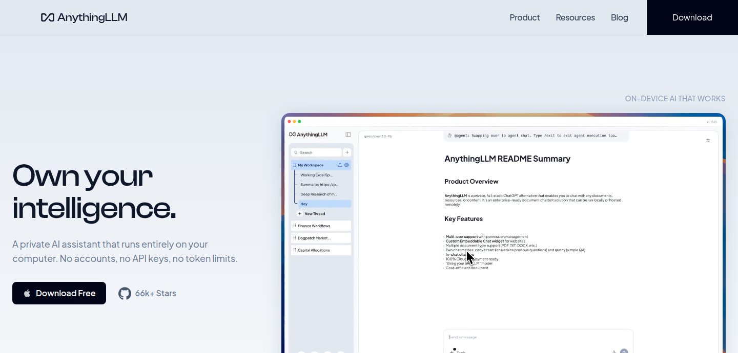 Screenshot of the AnythingLLM website