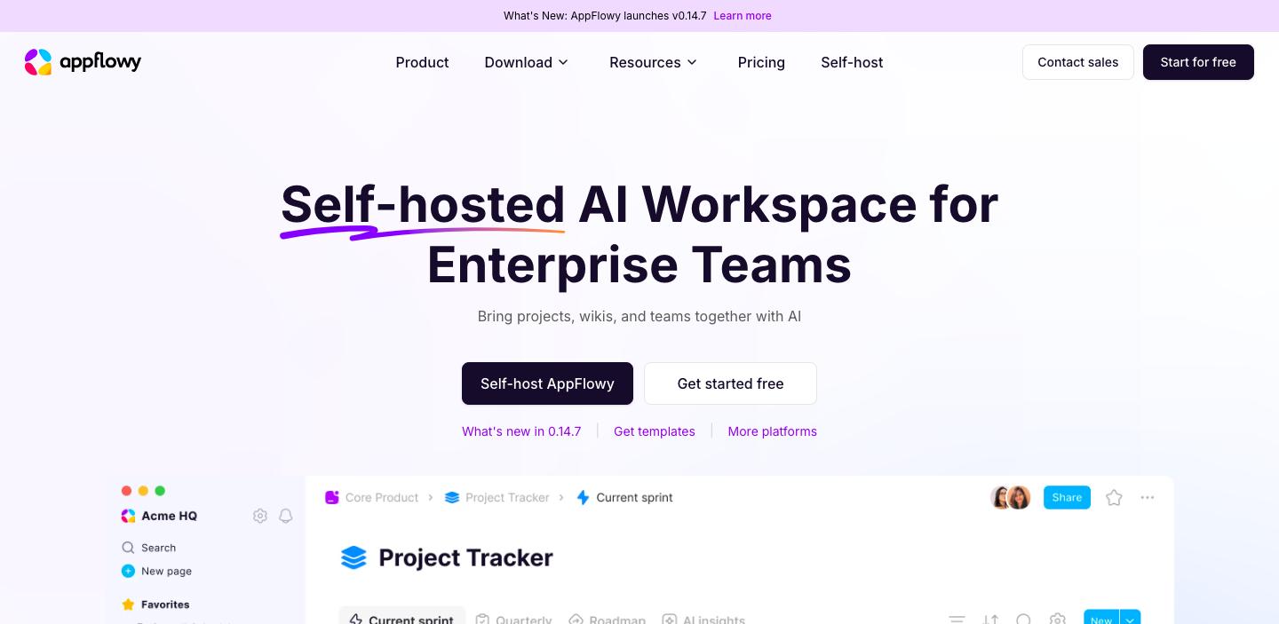 Screenshot of the AppFlowy website