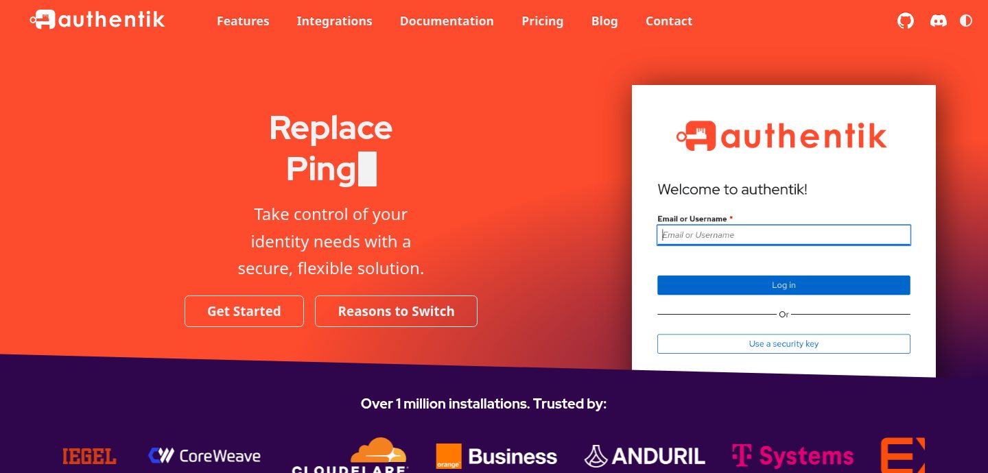 Screenshot of the authentik website