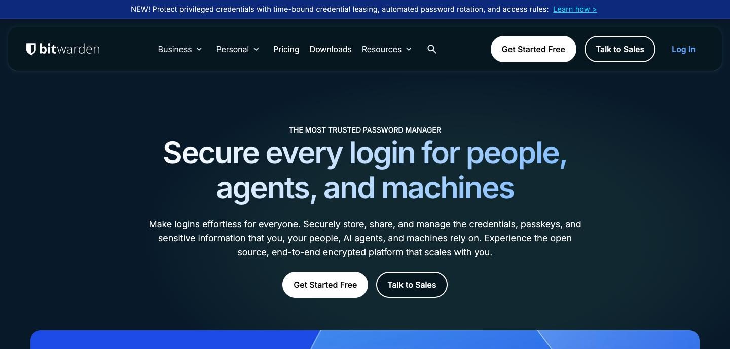 Screenshot of the Bitwarden website