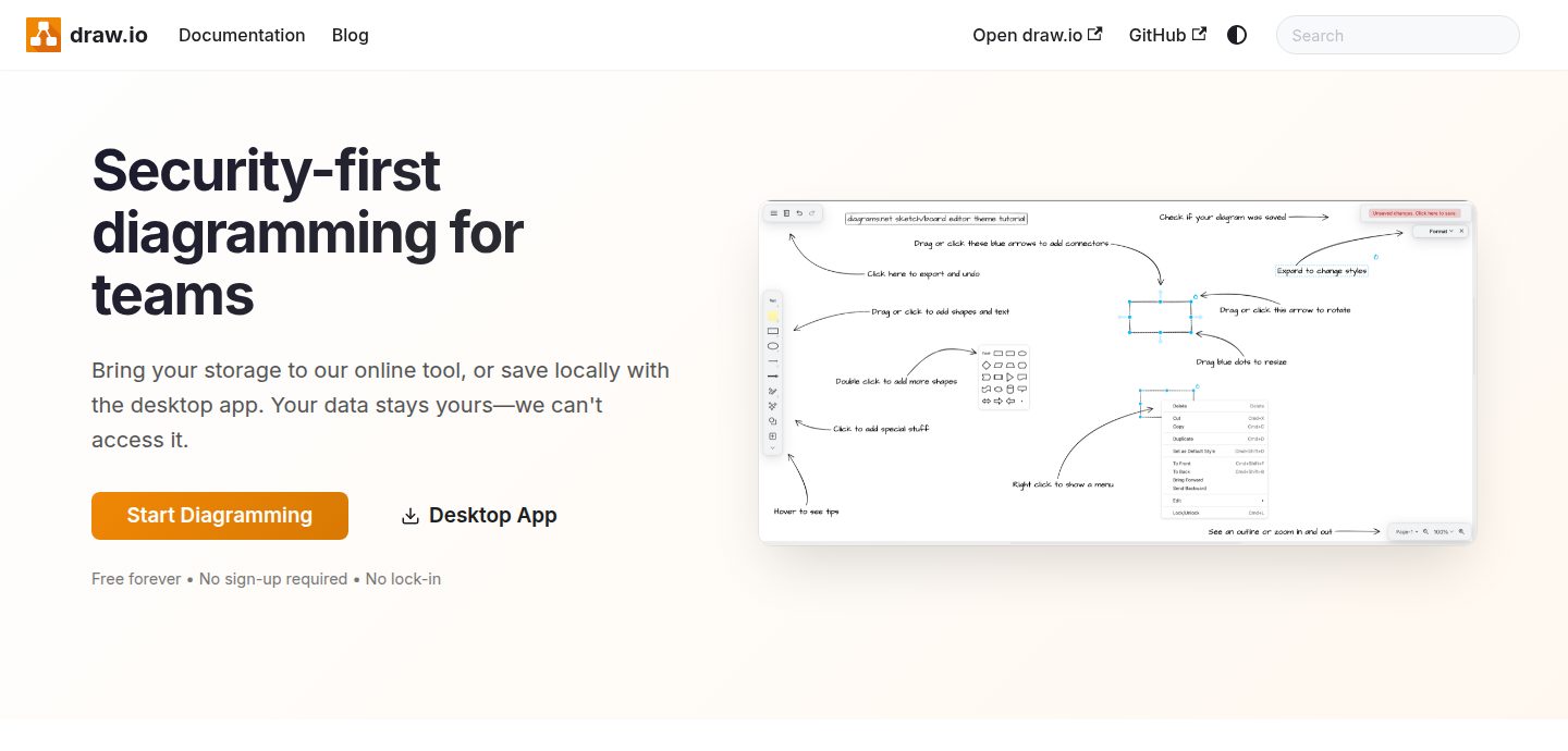 Screenshot of the diagrams.net (draw.io) website