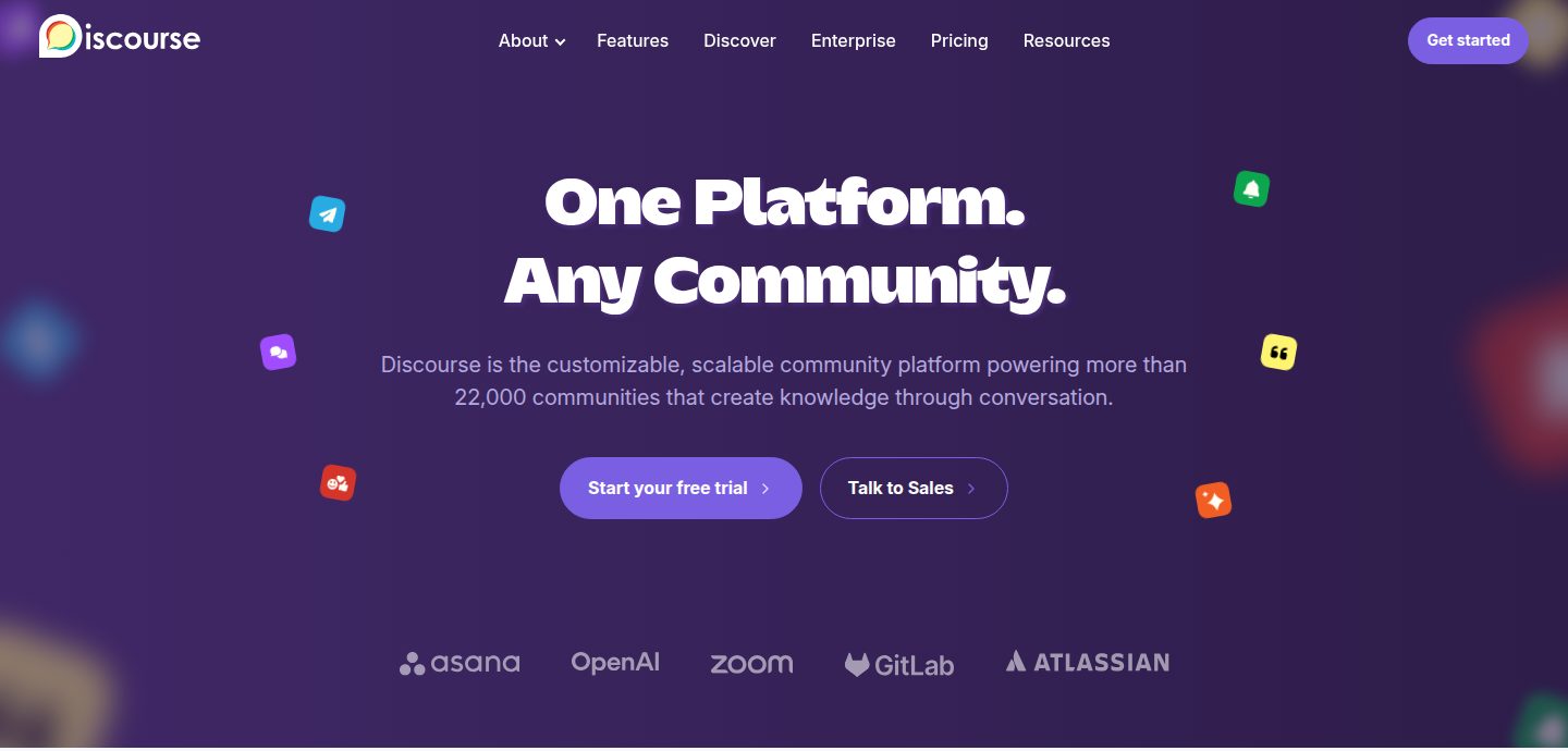 Screenshot of the Discourse website
