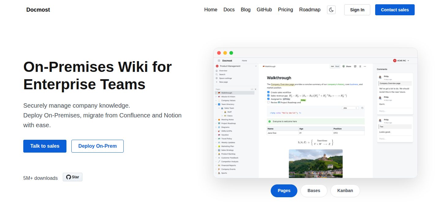 Screenshot of the Docmost website