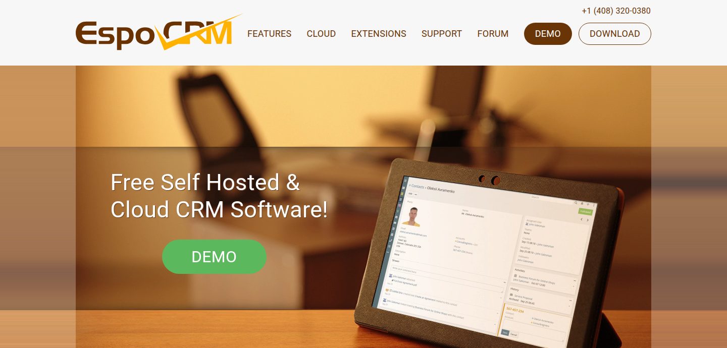 Screenshot of the EspoCRM website