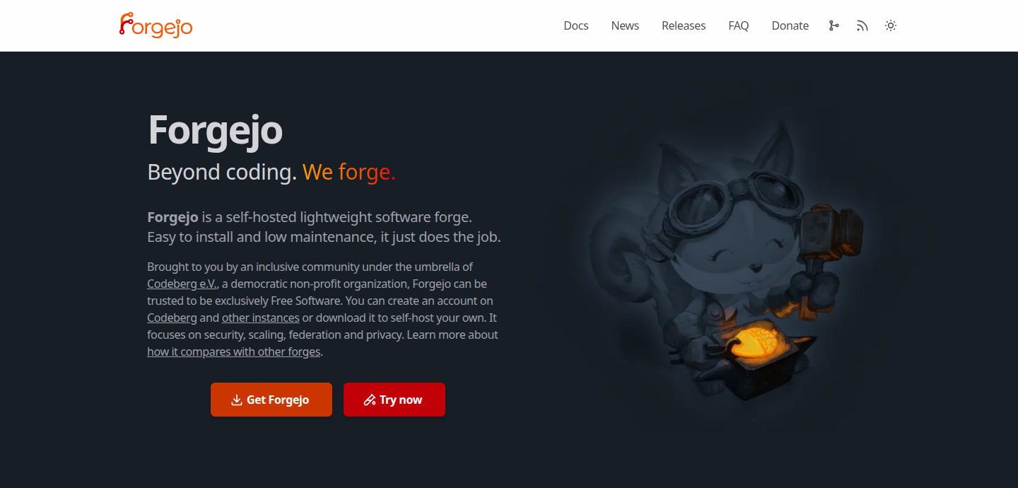 Screenshot of the Forgejo website