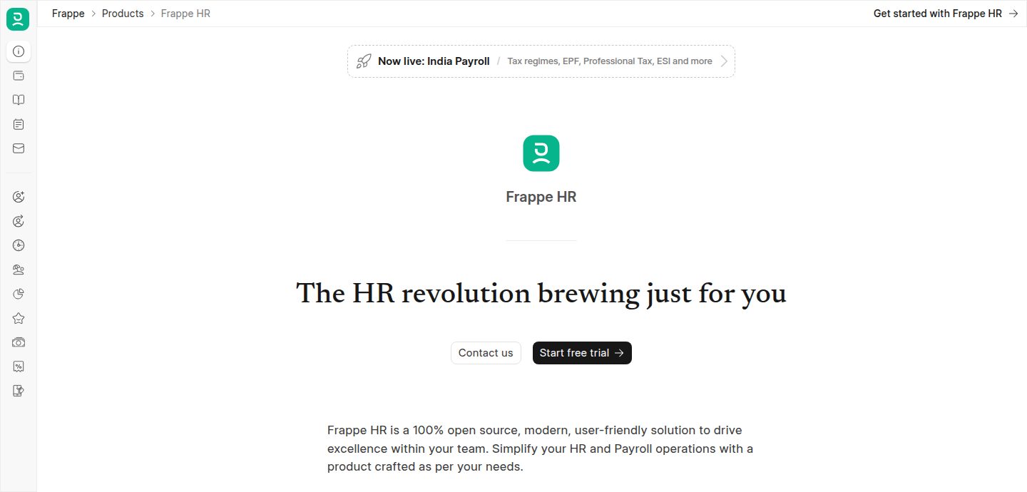 Screenshot of the Frappe HR website