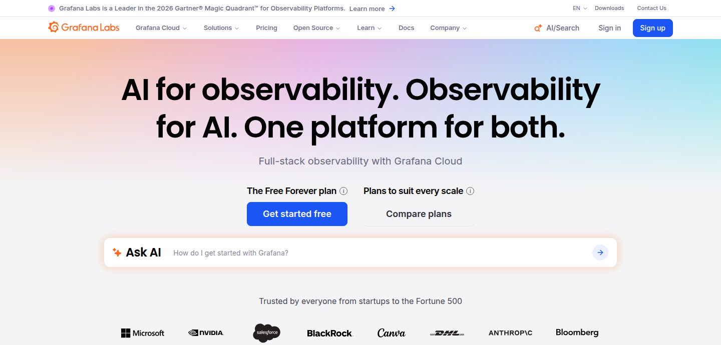 Screenshot of the Grafana website