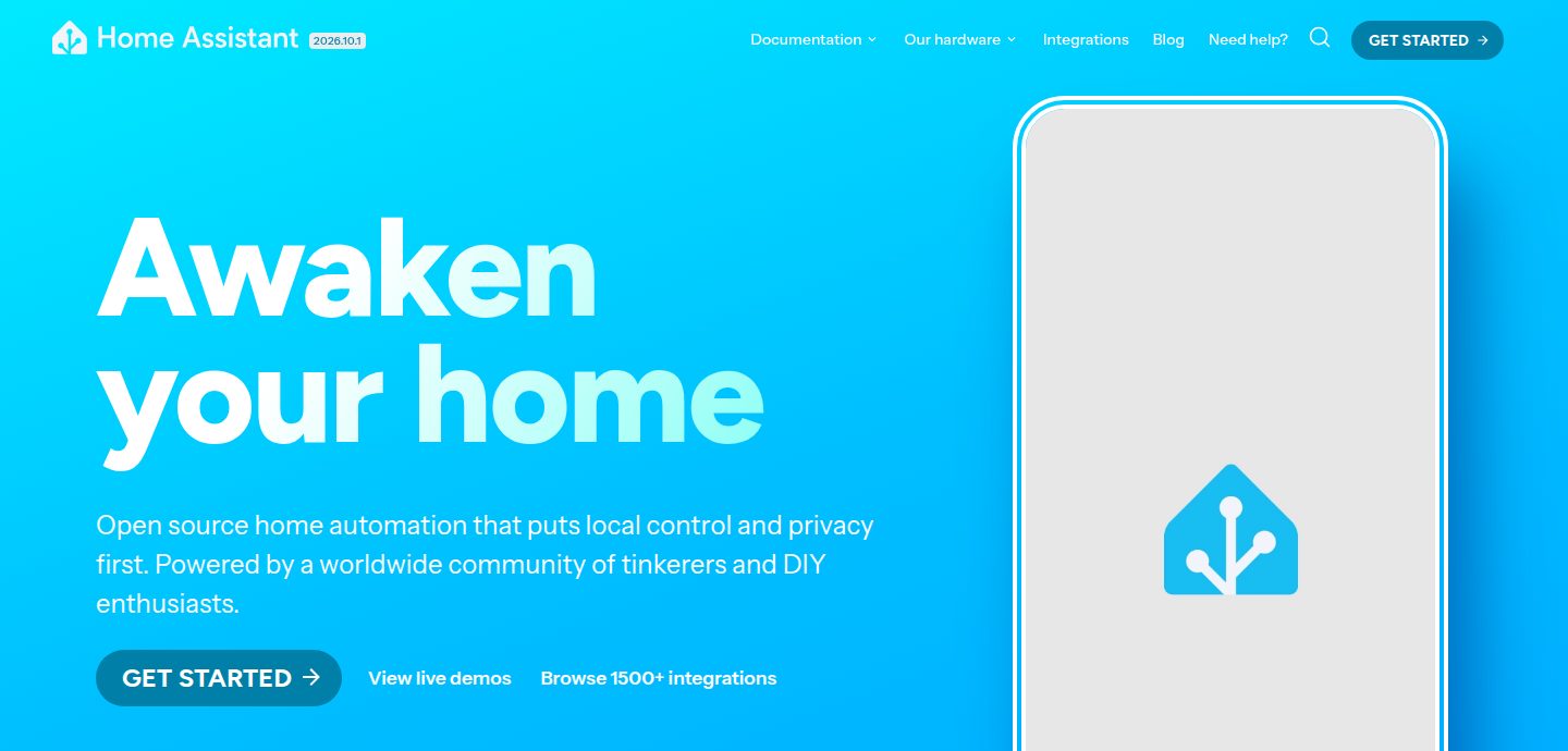 Screenshot of the Home Assistant website