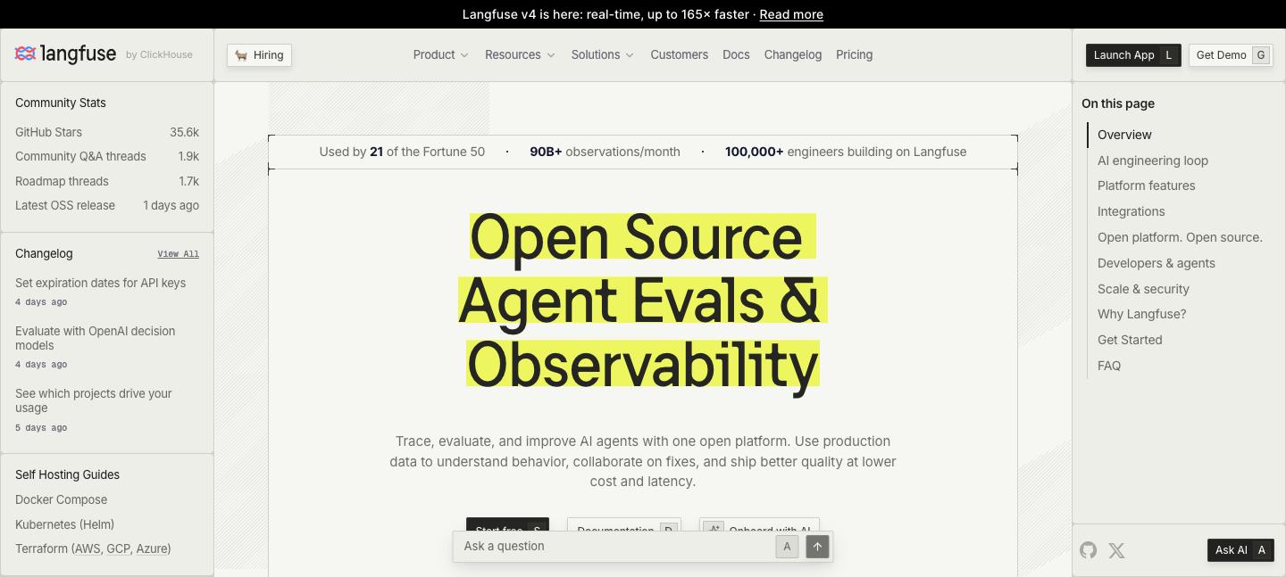 Screenshot of the Langfuse website
