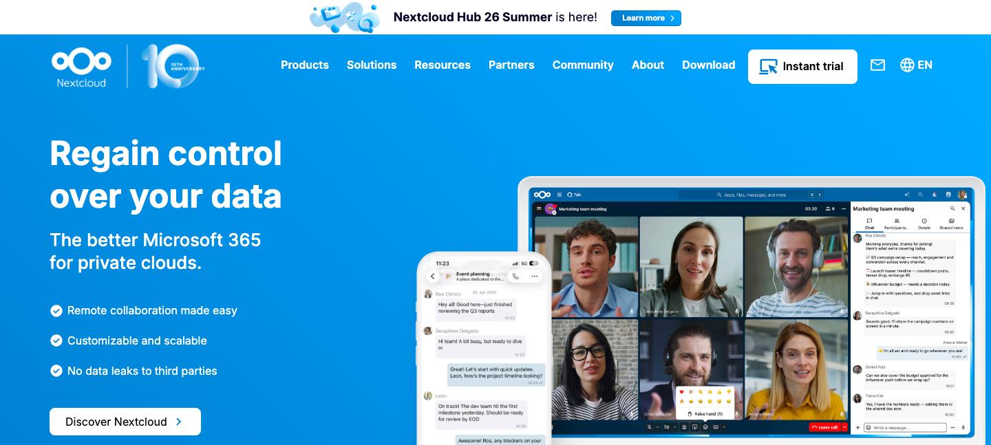Screenshot of the Nextcloud website