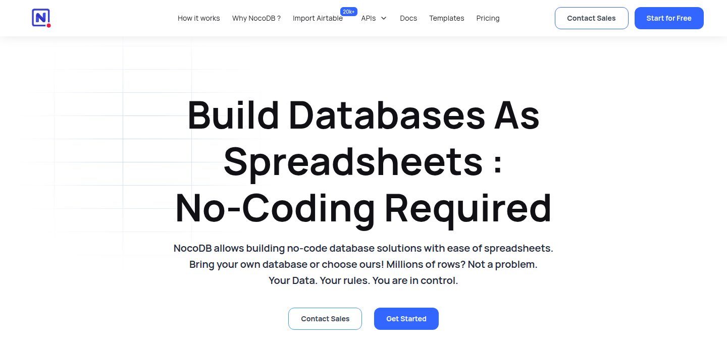 Screenshot of the NocoDB website