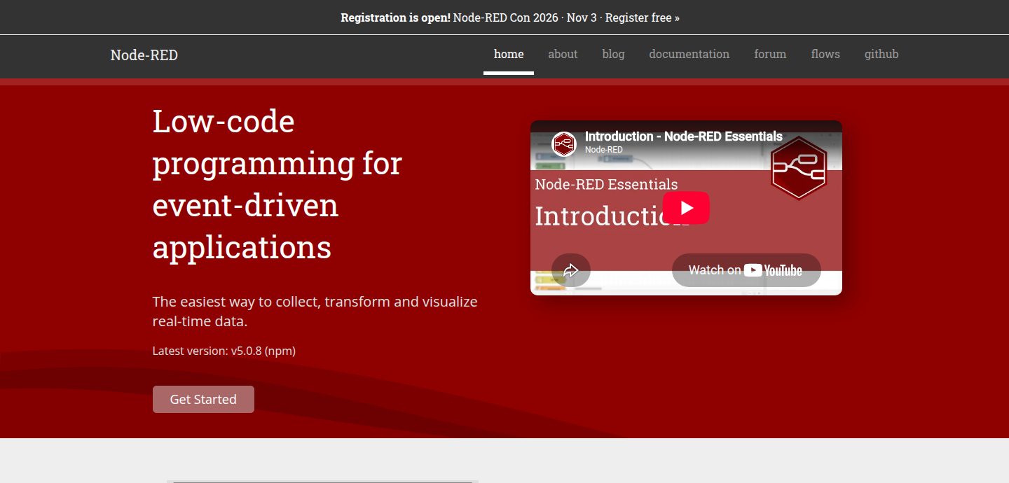 Screenshot of the Node-RED website