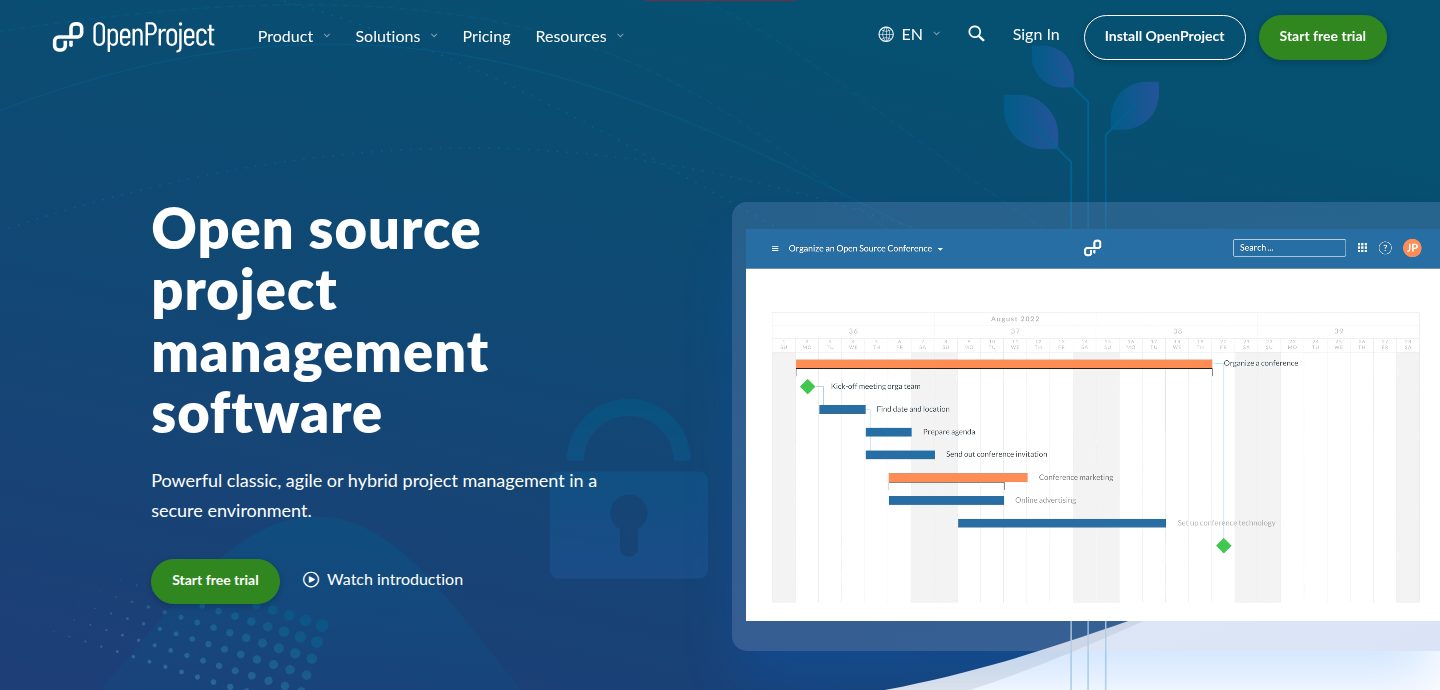 Screenshot of the OpenProject website