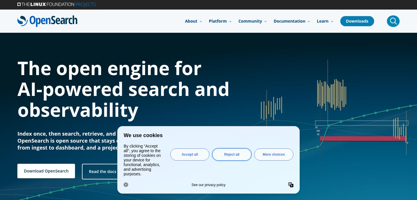 Screenshot of the OpenSearch website