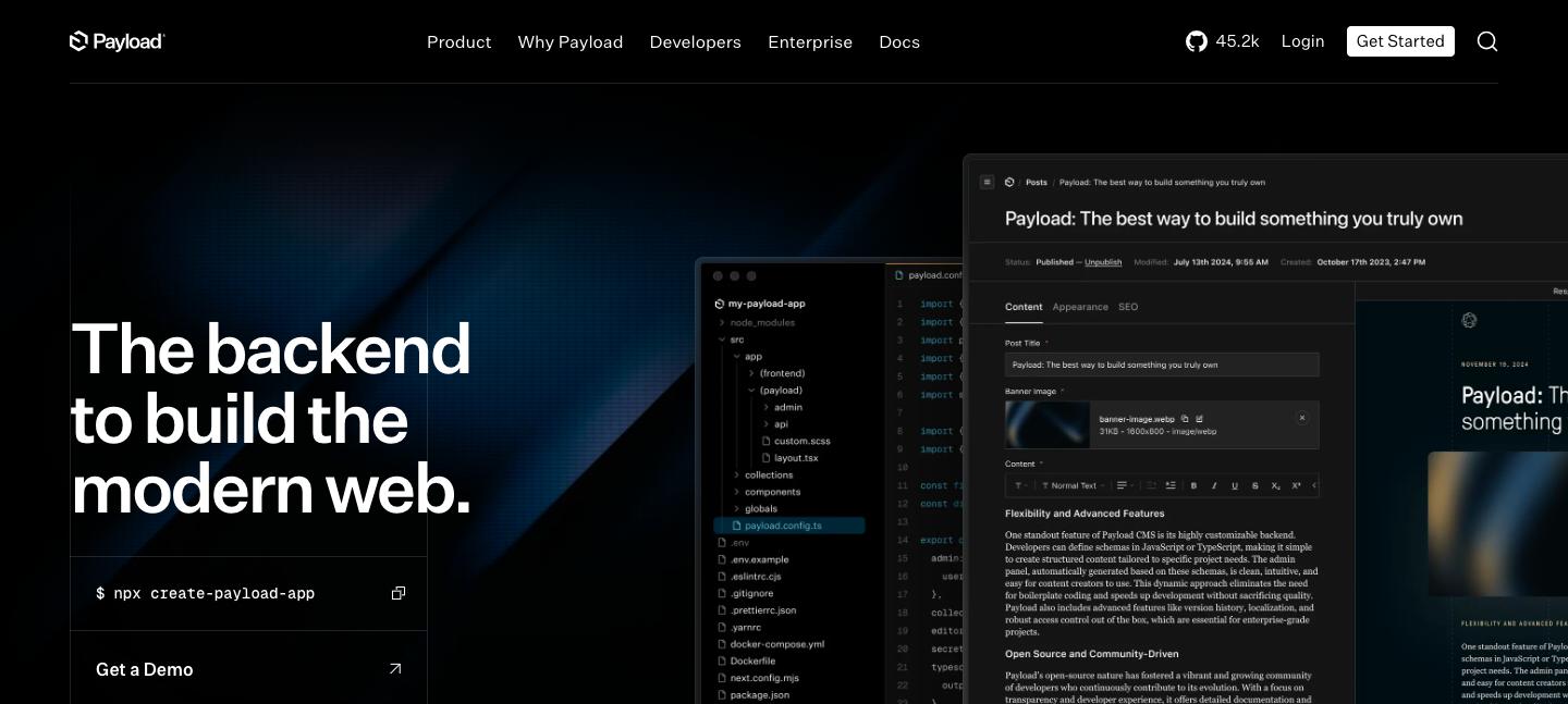 Screenshot of the Payload website