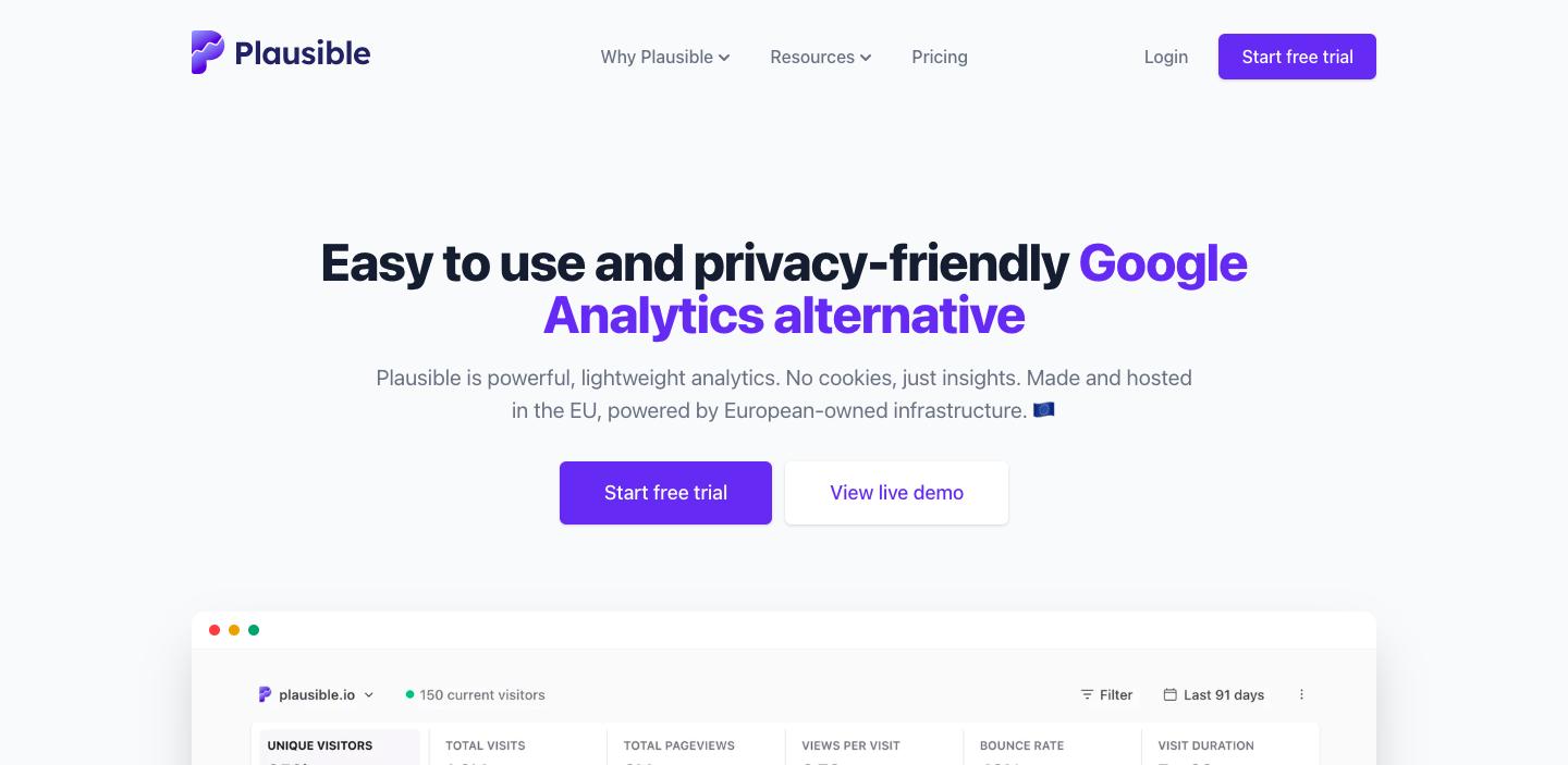 Screenshot of the Plausible Analytics website