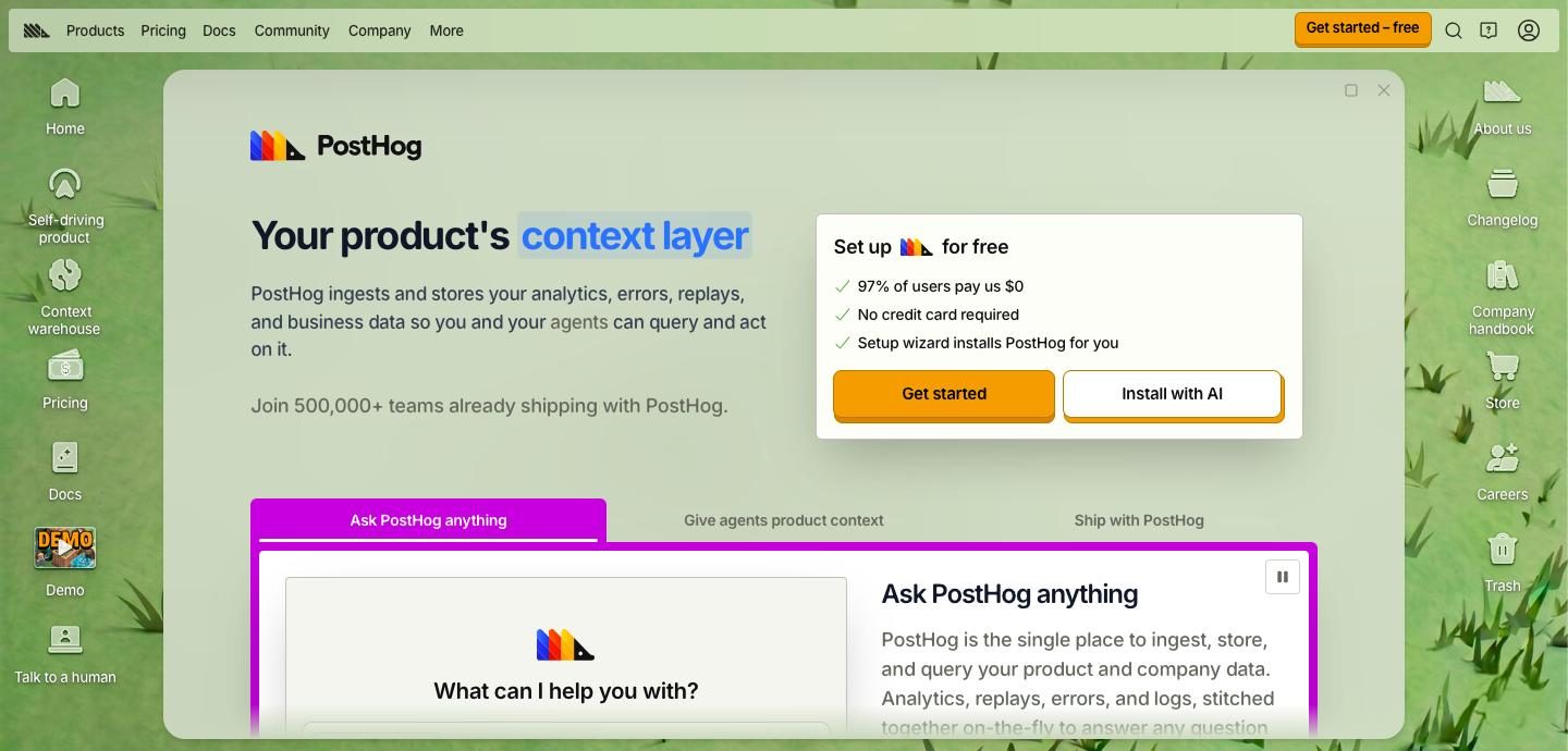 Screenshot of the PostHog website