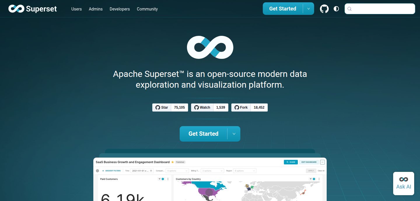 Screenshot of the Apache Superset website