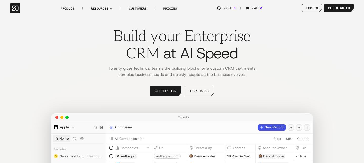 Screenshot of the Twenty website