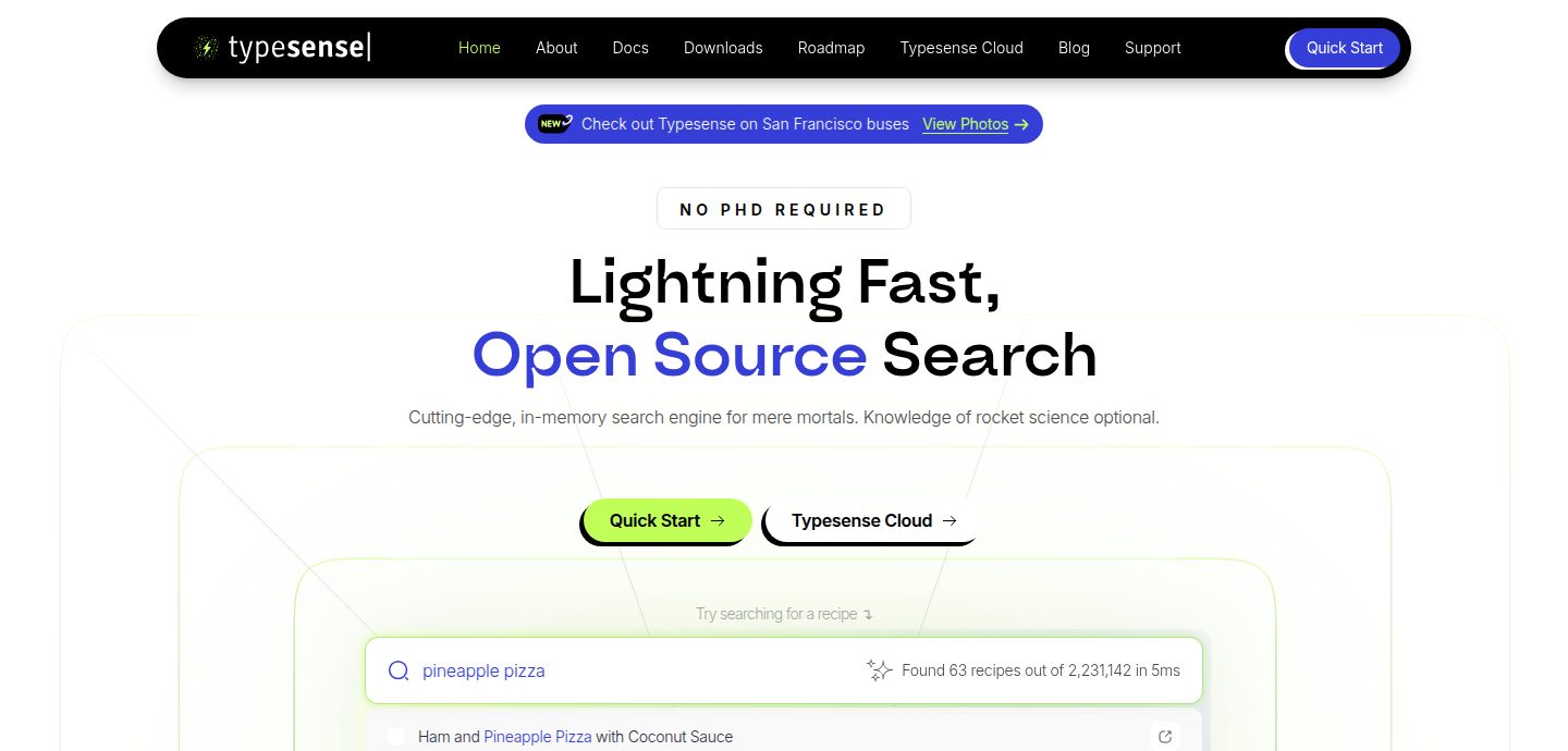 Screenshot of the Typesense website