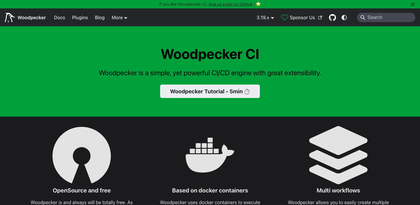 Screenshot of the Woodpecker CI website