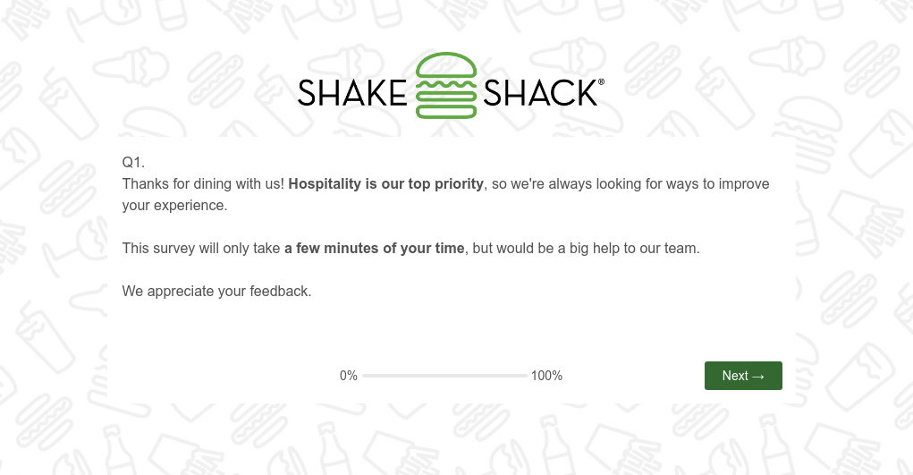 Post Purchase Survey Shake Shack