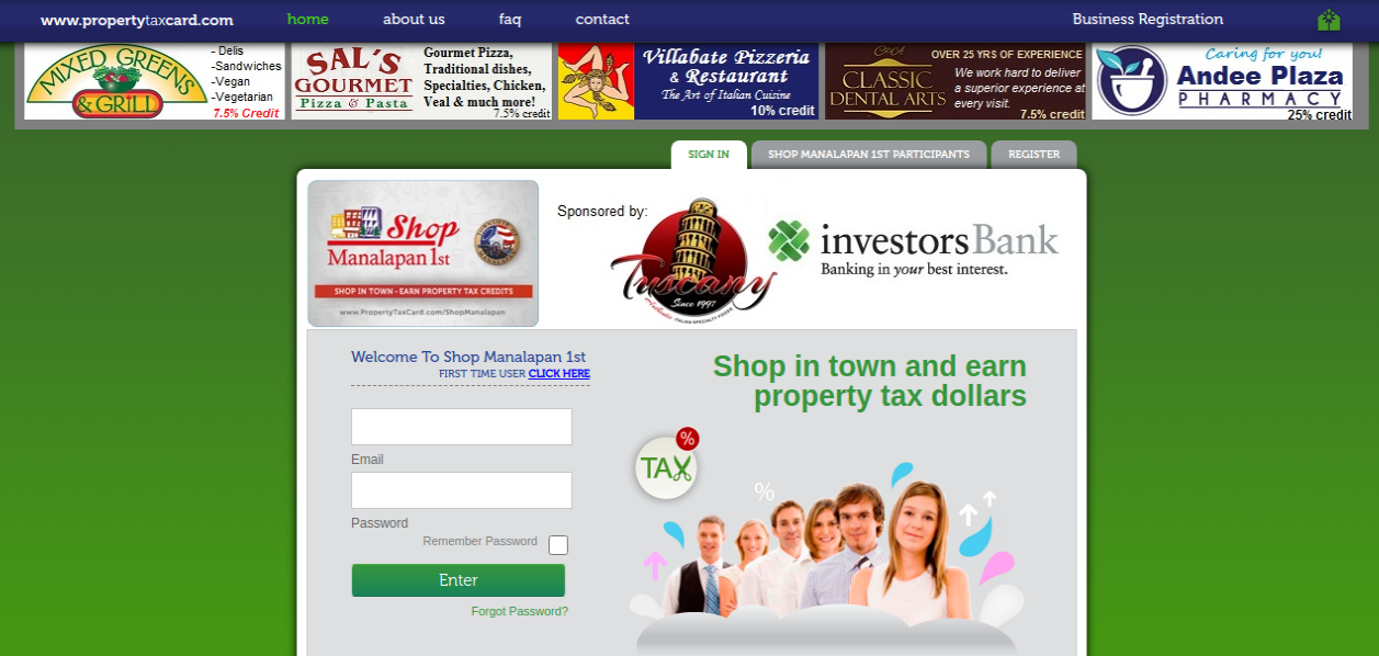 www.propertytaxcard.com/manalapan – Access to Property Tax Reward Account