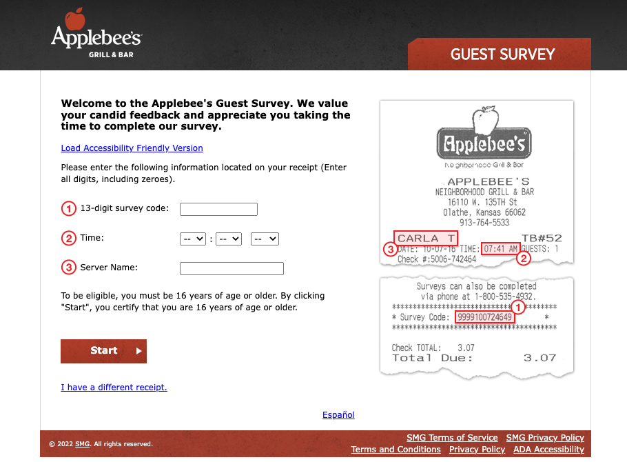 applebee's guest survey